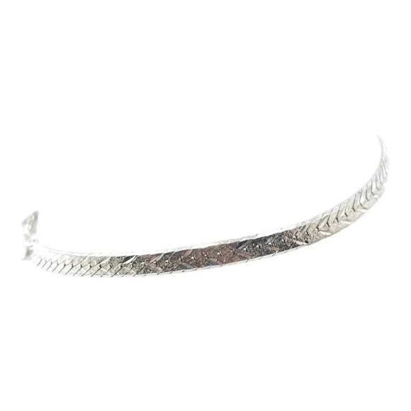925 Sterling Silver Herringbone Chain Bracelet Spring Ring Closure Italy VTG 3g - Picture 5 of 5